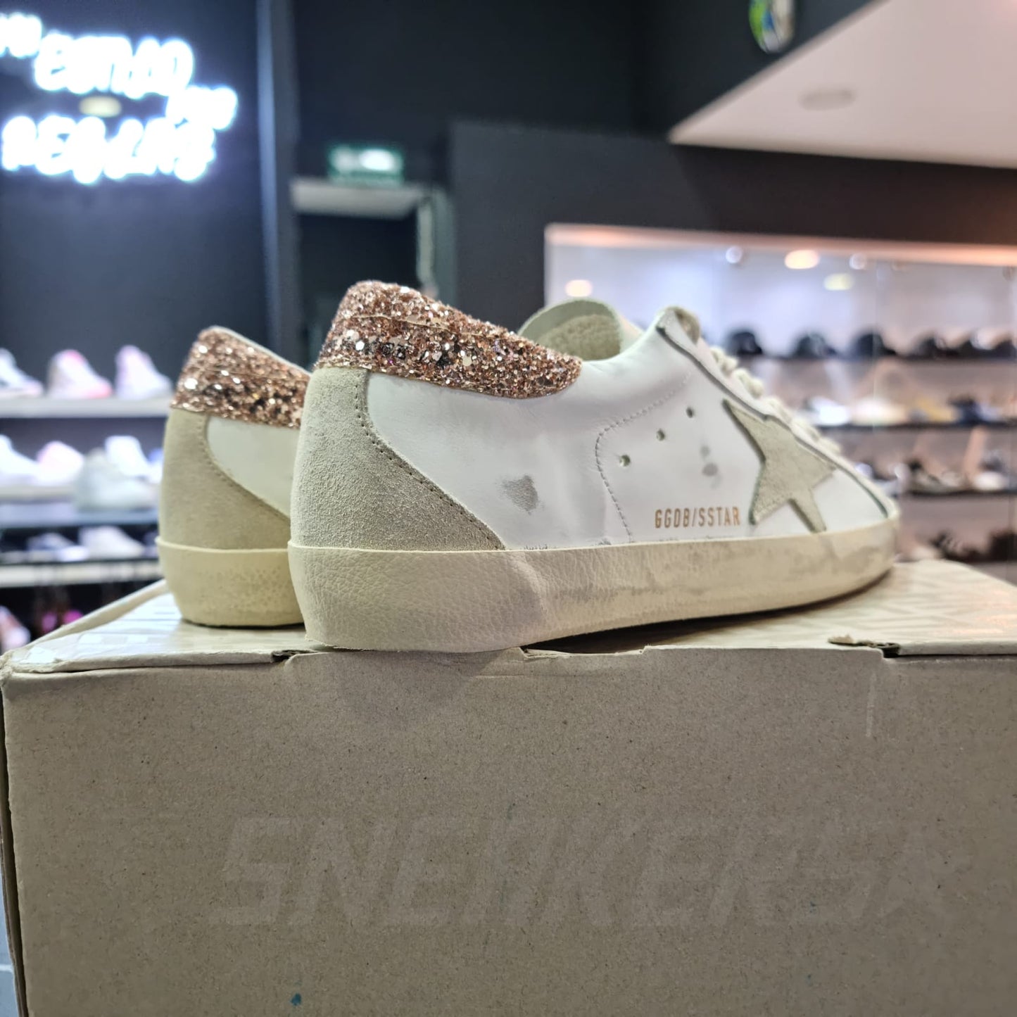 Golden Goose Superstar Leather Upper Glitter Heel Suede